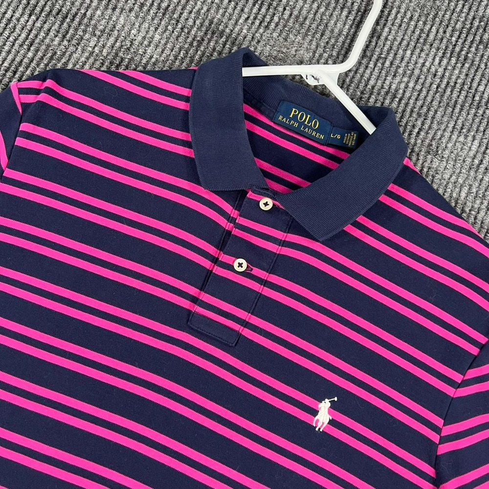 Polo Ralph Lauren Shirt Mens Large Blue Purple Striped Short Sleeve Casual Golf